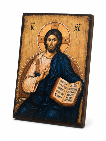 Icoană Hristos Pantocrator pe Lemn, Litografiată și Finisată Manual, 15 x 20 cm [1]