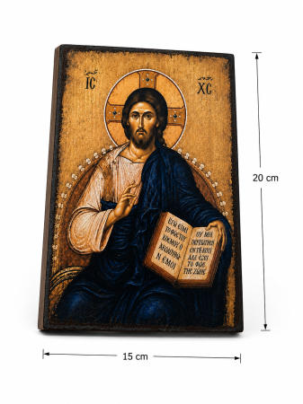 Icoană Hristos Pantocrator pe Lemn, Litografiată și Finisată Manual, 15 x 20 cm [3]