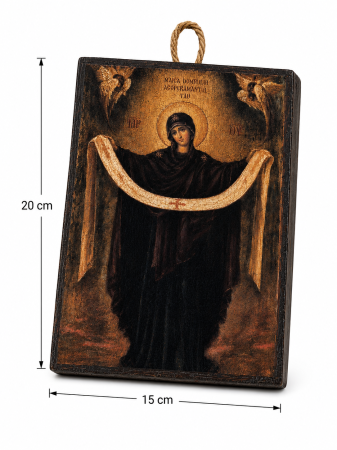 Icoană Maica Domnului Acoperământul – 15 x 20 cm, Litografiată și Finisată Manual pe Lemn, Hand Made [3]