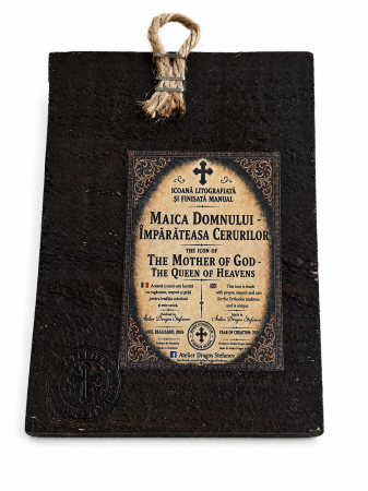 Icoană Maica Domnului – Împărăteasa Cerurilor, cu Pruncul Iisus, 15 x 20 cm, Litografiată și Finisată Manual pe Lemn, Hand Made [4]
