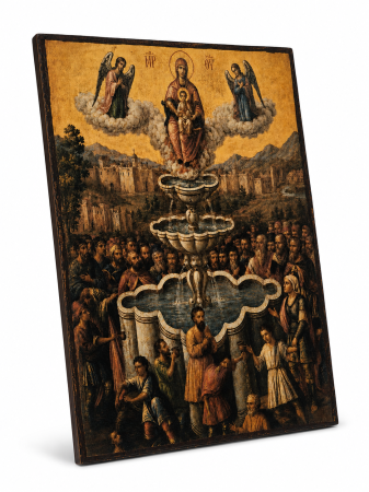 Icoană Maica Domnului – Izvorul Dătător de Viață | Litografiată și Finisată Manual | 15×20 cm [5]