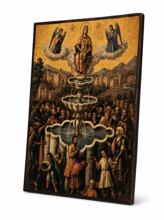 Icoană Maica Domnului – Izvorul Dătător de Viață | Litografiată și Finisată Manual | 15×20 cm [1]