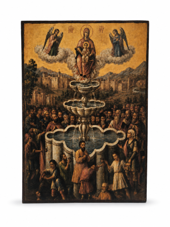 Icoane Maica Domnului - Icoană Maica Domnului – Izvorul Dătător de Viață | Litografiată și Finisată Manual | 15×20 cm