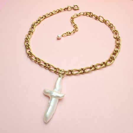 Coliere - Colier Cross Pearl Gold