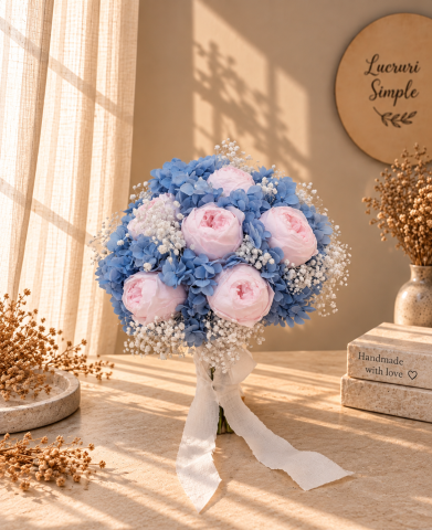Buchete mireasă și nașă - Buchet de mireasă cu flori Criogenate - Baby Blue
