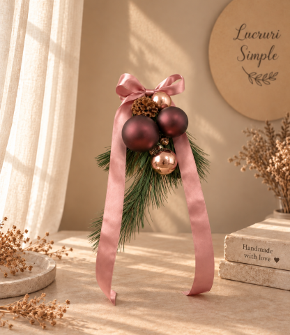 Acasa de Craciun - Decorațiune de Crăciun pentru ușă, maro și auriu rose
