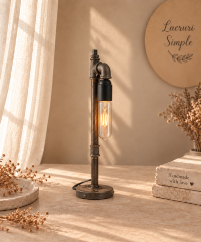 Decorațiuni handmade - Lampă industrială din țeavă metalică cu bec Edison „Lumină din Trecut”
