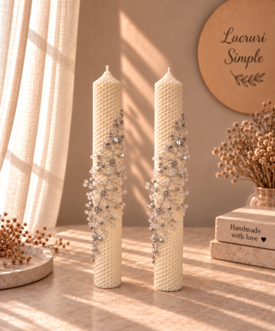 Lumânări de nuntă - Lumanari de nunta decorate cu cristale "Eleganță absolută"