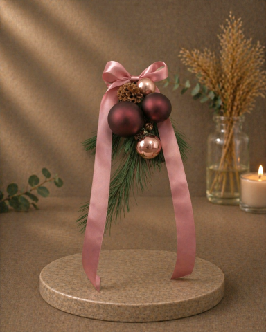 Acasa de Craciun - Ornament decorativ de ușă - maro și auriu roz