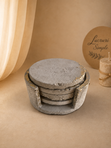Decoratiuni pentru casa - Set suporturi pentru pahare din beton „Urme de timp”