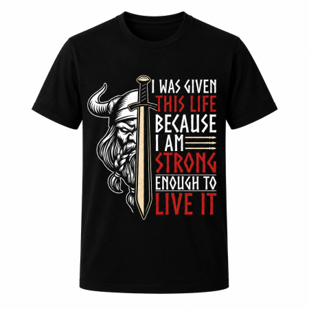 Tricouri Personalizate - Tricou Personalizat pentru Barbati/ Model Viking "I Am Strong Enough", Bumbac 100%, Negru, Marimea M (Toate Marimile Disponibile S-XXL)