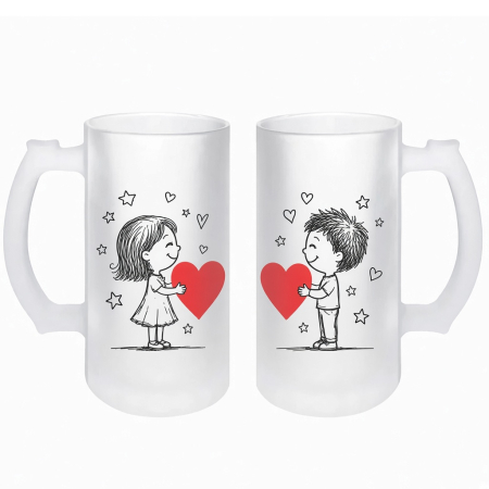 Cadouri Personalizate - Set 2 Căni Bere Sublimare Sticlă Mată "Love Puzzle" | Grafică Inclusă