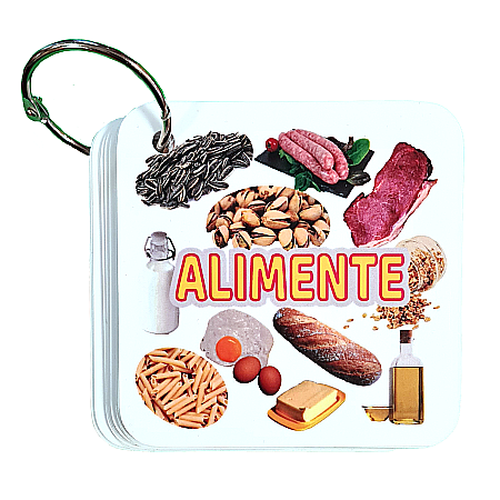 Cartonașe pe inel - Set 18 Cartonașe Educative pe Inel – Alimente (Română/Engleză)