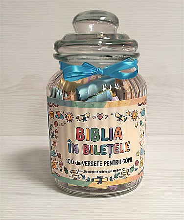 Cadouri - Borcanul cu 100 de Versete Biblice pentru Copii „Biblia în Bilețele” – Cadou Spiritual, Mesaje Adaptate, Multicolor