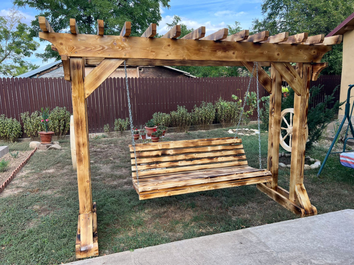 Balansoar Tip Pergola Lemn Masiv cu Banca [5]
