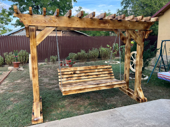 Balansoar Tip Pergola Lemn Masiv cu Banca [4]