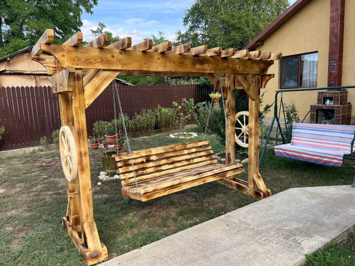 Balansoar Tip Pergola Lemn Masiv cu Banca [3]