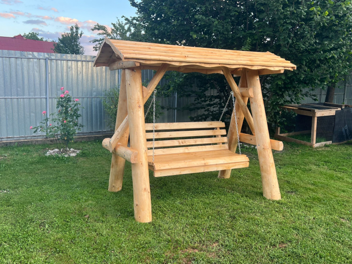 Leagan Rustic Lemn Masiv Simplu Acoperis Lemn [5]