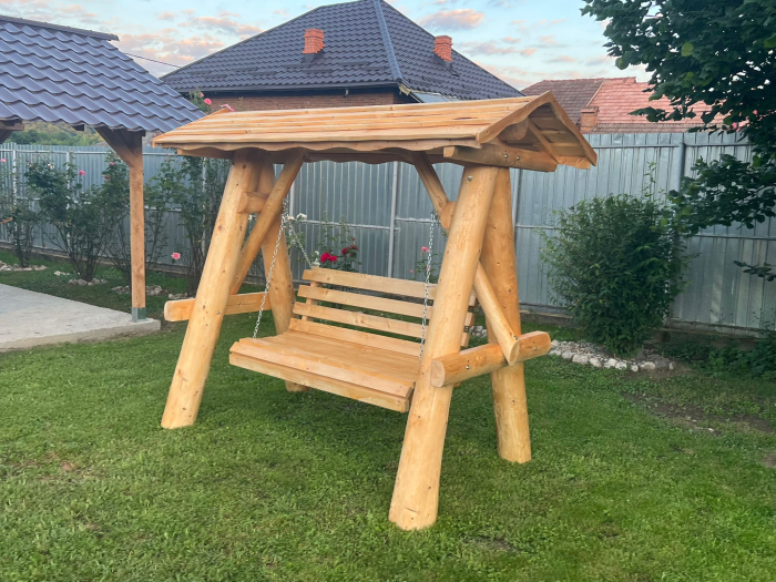 Leagan Rustic Lemn Masiv Simplu Acoperis Lemn [6]