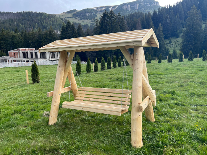 Leagan Rustic Lemn Masiv Simplu Acoperis Lemn [2]