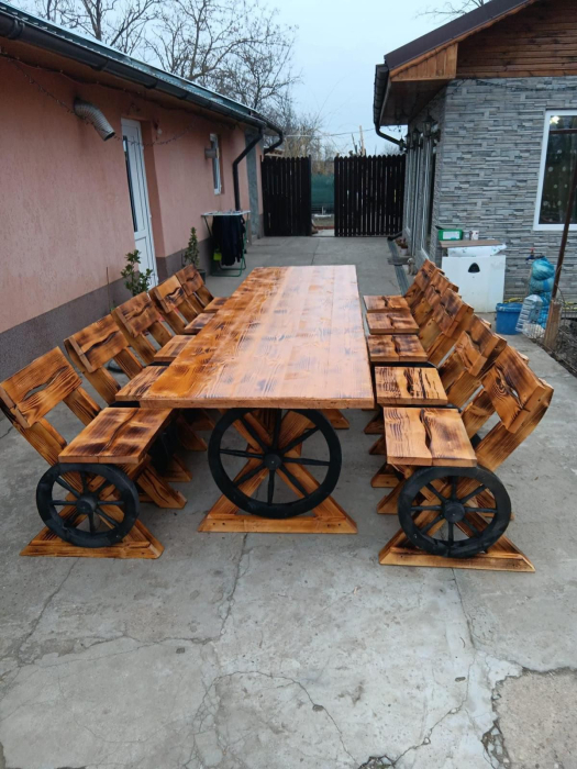 Set Masa Rustic 2,5 Metri cu 10 Scaune [2]