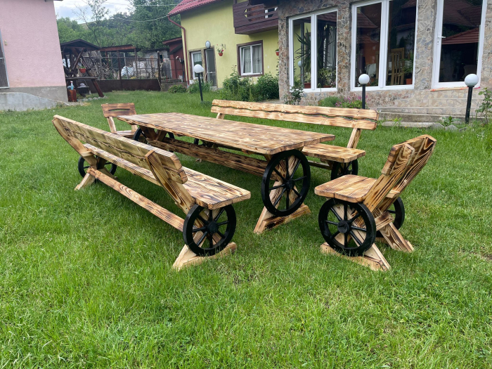 Set Masa Rustic 2,5 Metri cu Banci 2,5 Metri si Scaune [5]