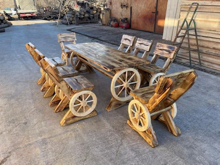 Set Masa Rustic 2 Metri cu 8 Scaune [4]