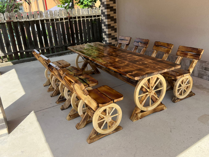 Set Masa Rustic 2 Metri cu 8 Scaune [3]