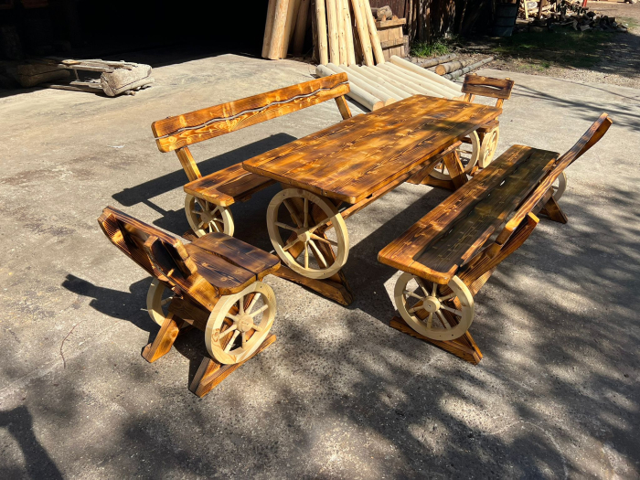 Set Masa Rustic 2 Metri cu Banci 2 Metri si Scaune [3]