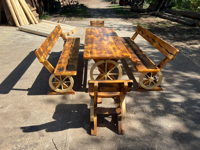 Set Masa Rustic 2 Metri cu Banci 2 Metri si Scaune [4]