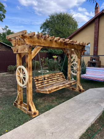 Gradina & Exterior - Balansoar Tip Pergola Lemn Masiv cu Banca