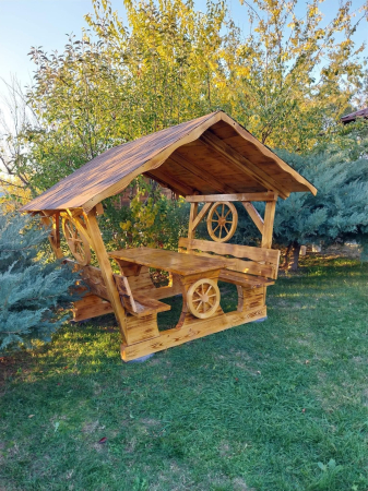 Gradina & Exterior - Foisor Rustic 8 Persoane Roti Ornamentale Acoperis Sindrila Bituminoasa