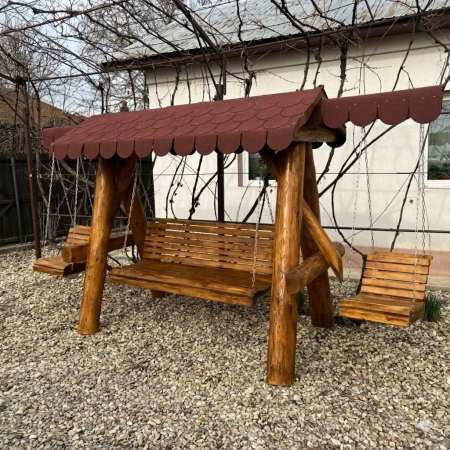 Leagane - Leagan din Lemn Masiv 2 Extensii Acoperis Sindrila Bituminoasa