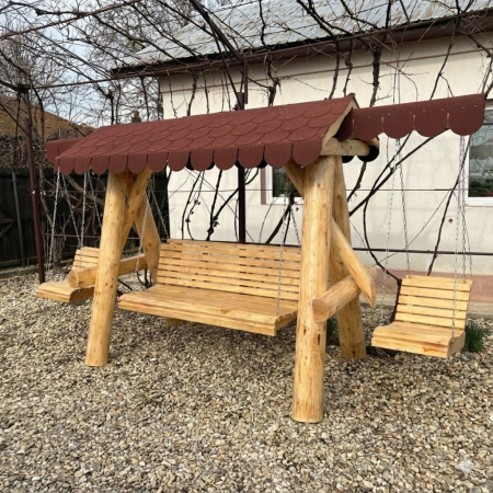 Leagane - Leagan din Lemn Masiv 2 Extensii Acoperis Sindrila Bituminoasa