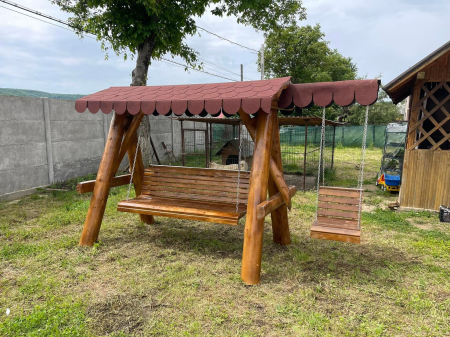 Gradina & Exterior - Leagan Lemn Masiv cu 1 Extensie Acoperis Sindrila Bituminoasa