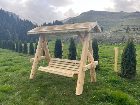 Leagan Rustic Lemn Masiv Simplu Acoperis Lemn [3]