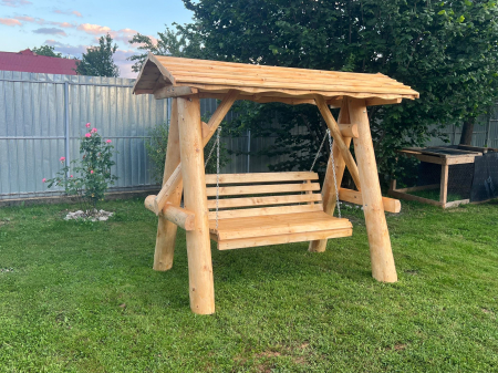 Leagan Rustic Lemn Masiv Simplu Acoperis Lemn [4]