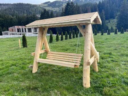 Leagan Rustic Lemn Masiv Simplu Acoperis Lemn [2]