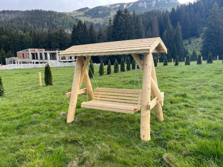 Gradina & Exterior - Leagan Rustic Lemn Masiv Simplu Acoperis Lemn