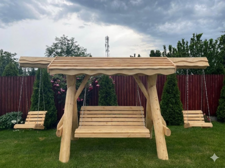 Leagane - Leagan Rustic Lemn Masiv 2 Extensii Acoperis Lemn