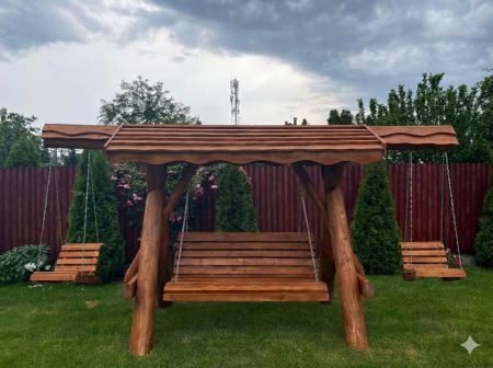 Leagane - Leagan Rustic Lemn Masiv 2 Extensii Acoperis Lemn
