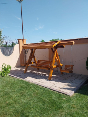 Leagan Rustic Lemn Masiv 2 Extensii Acoperis Lemn [1]