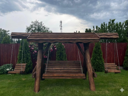 Leagane - Leagan Rustic Lemn Masiv 2 Extensii Acoperis Lemn