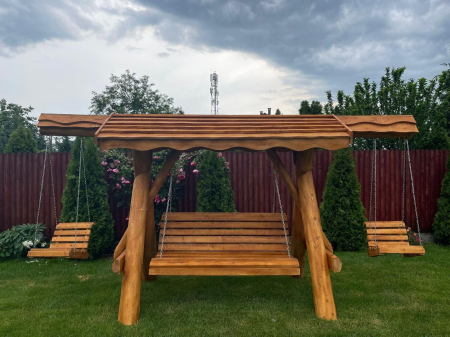 Leagan Rustic Lemn Masiv 2 Extensii Acoperis Lemn [3]