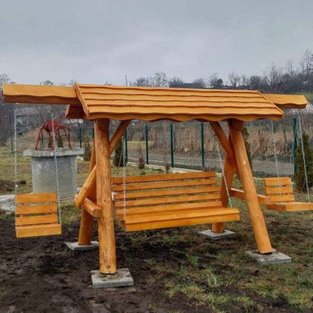 Leagan Rustic Lemn Masiv 2 Extensii Acoperis Lemn [2]