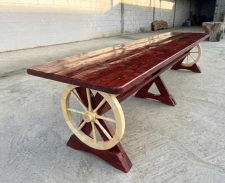 Set Masa & Scaune/Banci - Masa Rustica Lemn Masiv 3 Metri