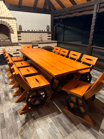 Set Masa & Scaune/Banci - Set Masa Rustic 2,5 Metri cu 10 Scaune