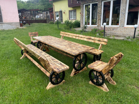 Set Masa Rustic 2,5 Metri cu Banci 2,5 Metri si Scaune [1]