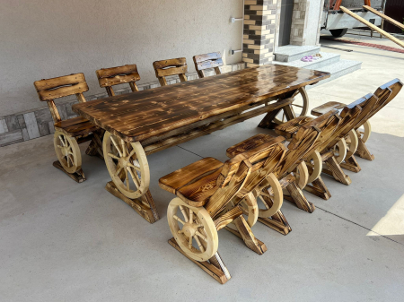 Set Masa Rustic 2 Metri cu 8 Scaune [1]