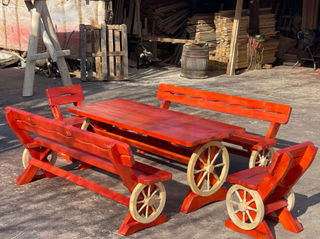 Terasa & Interior - Set Masa Rustic 2 Metri cu Banci 2 Metri si Scaune